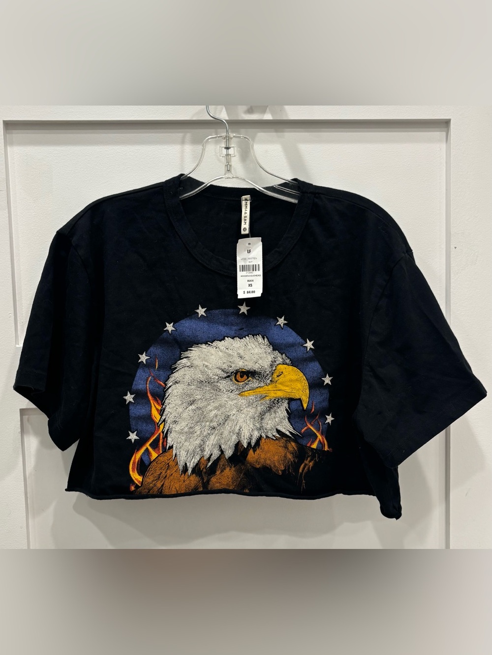 Emma & Sam Black Cropped Tee with Eagle Head and Flame Graphic